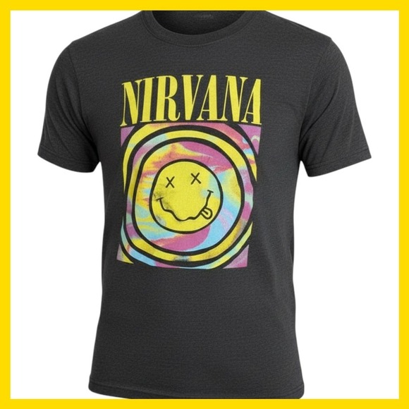 NIRVANA Other - Nirvana Smiley Face Graphic T-Shirt Mens Large Charcoal Gray Rock Band Tee L